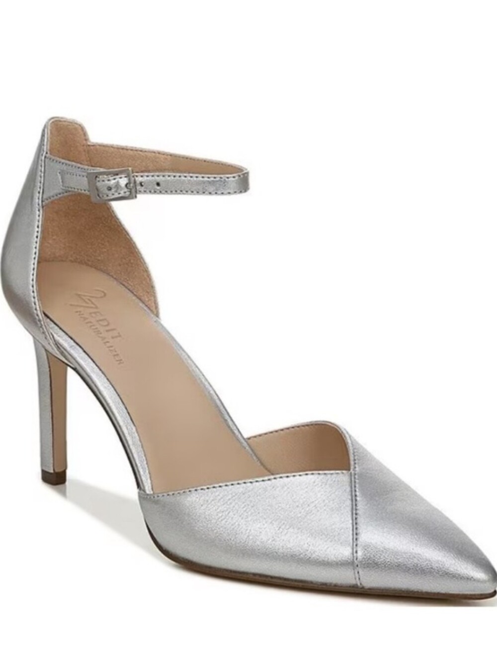 Naturalizer Ayla Silver Pointed-Toe Ankle-Strap Heels Size 7.5